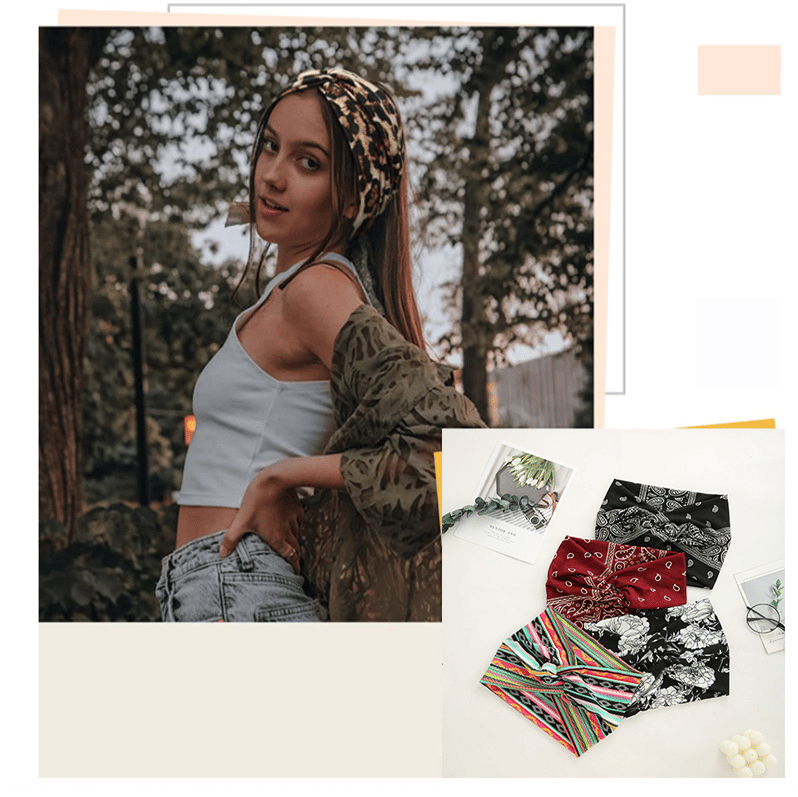 Boho Style & Paisley Print Hair Band Wide Elastic Hair Band【2PC】